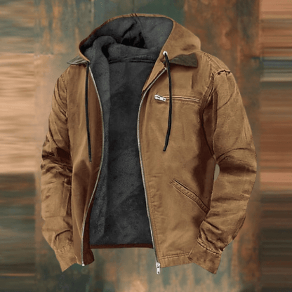 Herren Lederjacke Winter Schwarz Reißverschluss Kapuze - BerlinGlamour