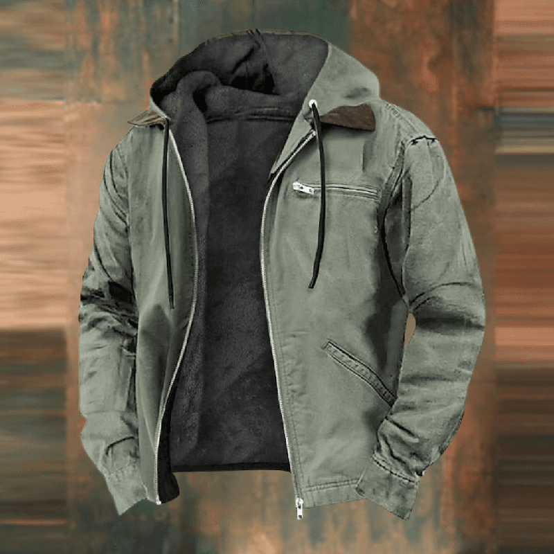 Herren Lederjacke Winter Schwarz Reißverschluss Kapuze
