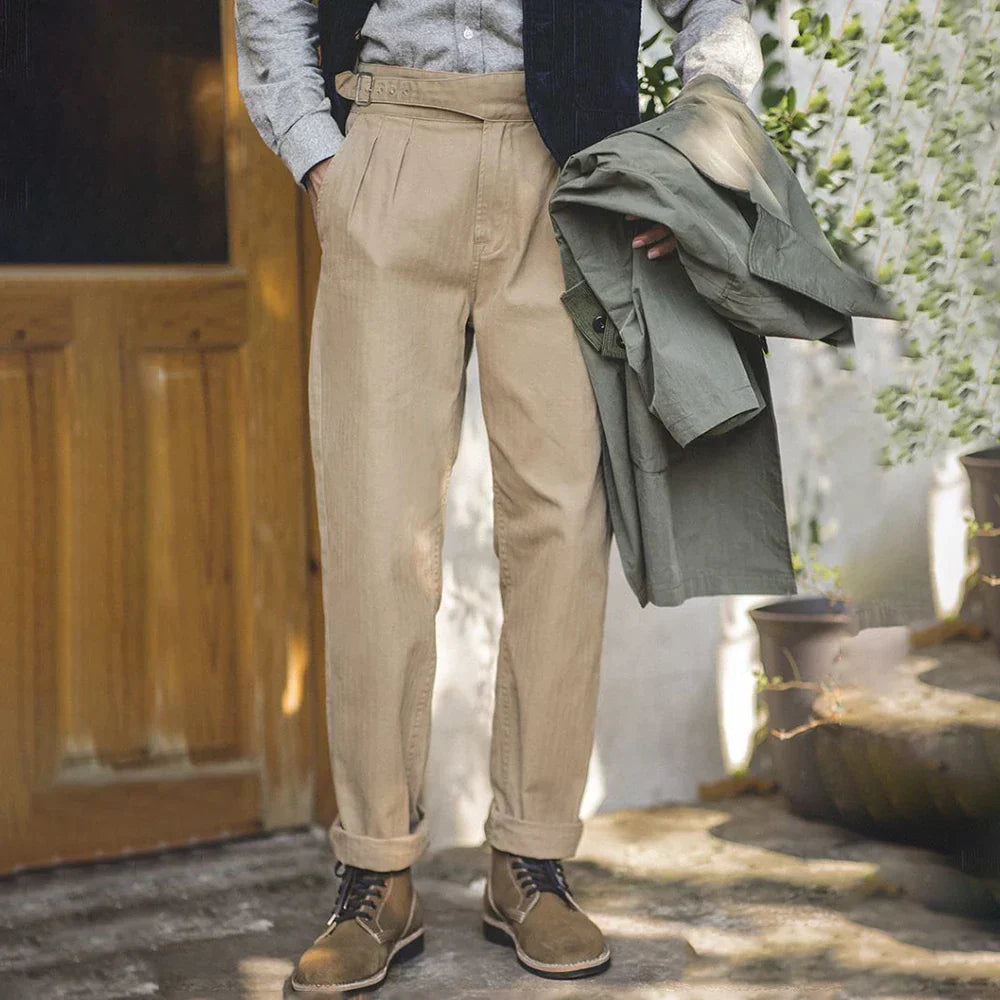 Herren Hose Plissierte Vorderseite Elegant Slimfit