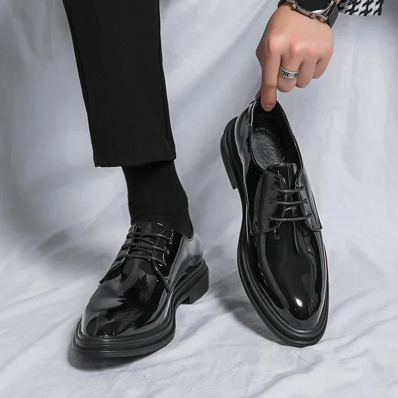 Herren Derby Schuhe Glänzend Schnürsenkel Leder