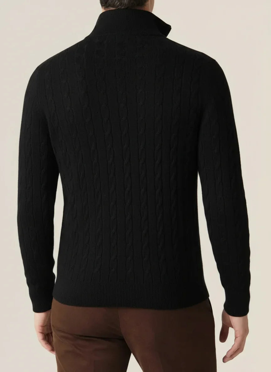 Herren Pullover Kabelmuster Halbzipp, Stehkragen, Ribbensaum
