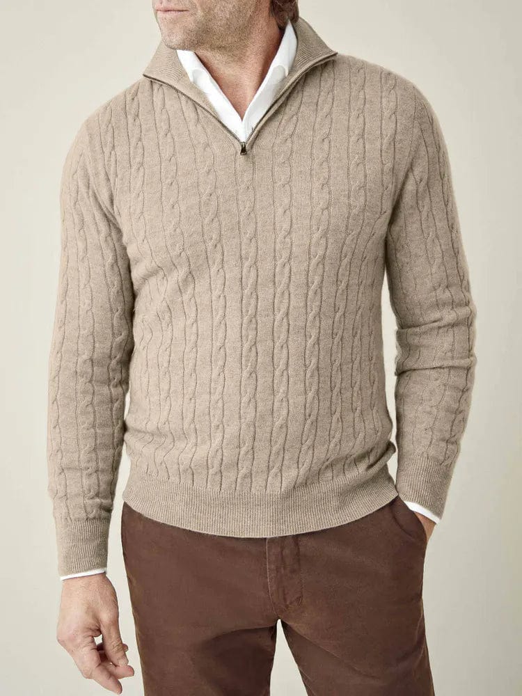 Herren Pullover Kabelmuster Halbzipp, Stehkragen, Ribbensaum