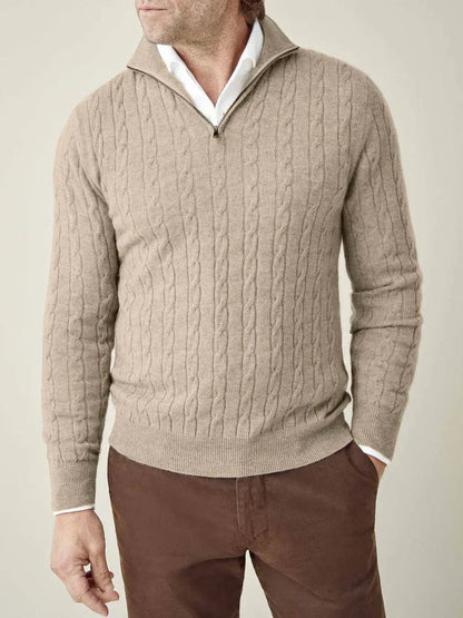 Herren Pullover Kabelmuster Halbzipp, Stehkragen, Ribbensaum