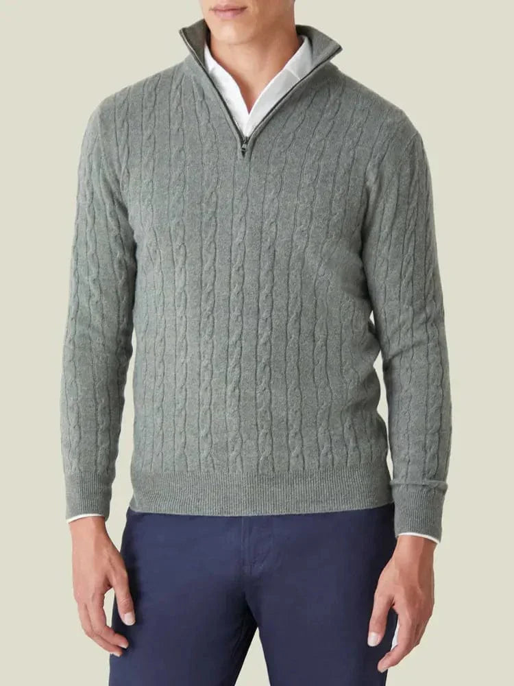 Herren Pullover Kabelmuster Halbzipp, Stehkragen, Ribbensaum