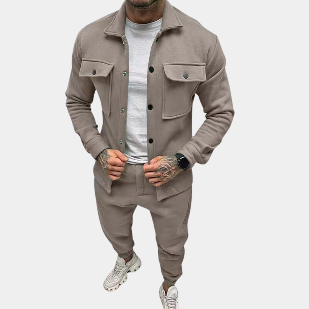Herren Zwei-Teiler Langarm Set Modern Zugeknöpft - BerlinGlamour