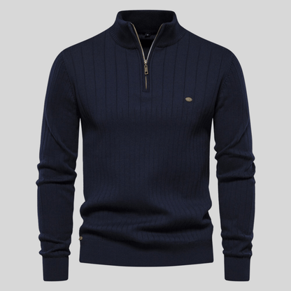 Herren Pullover Frühlings Half-Zip Rippstrick Bequem - BerlinGlamour