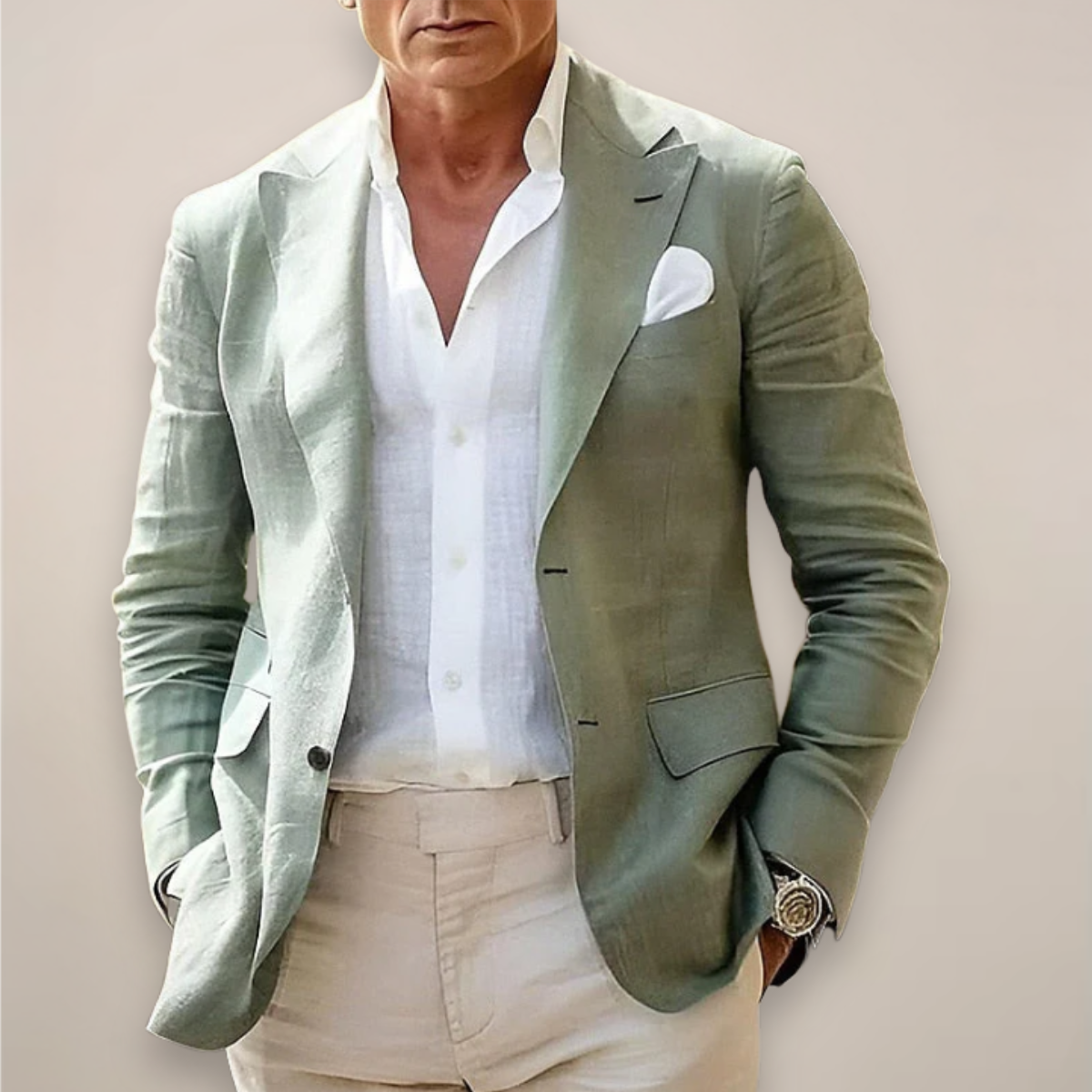 Herren Blazer Leichter Freizeit Sommer Blazer Beige