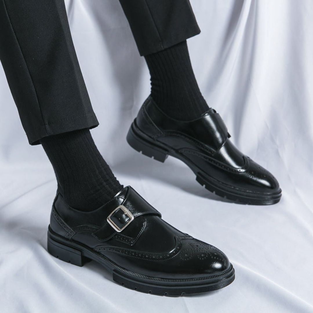 Herren Schuhe Monk Strap Leder Braun Elegante