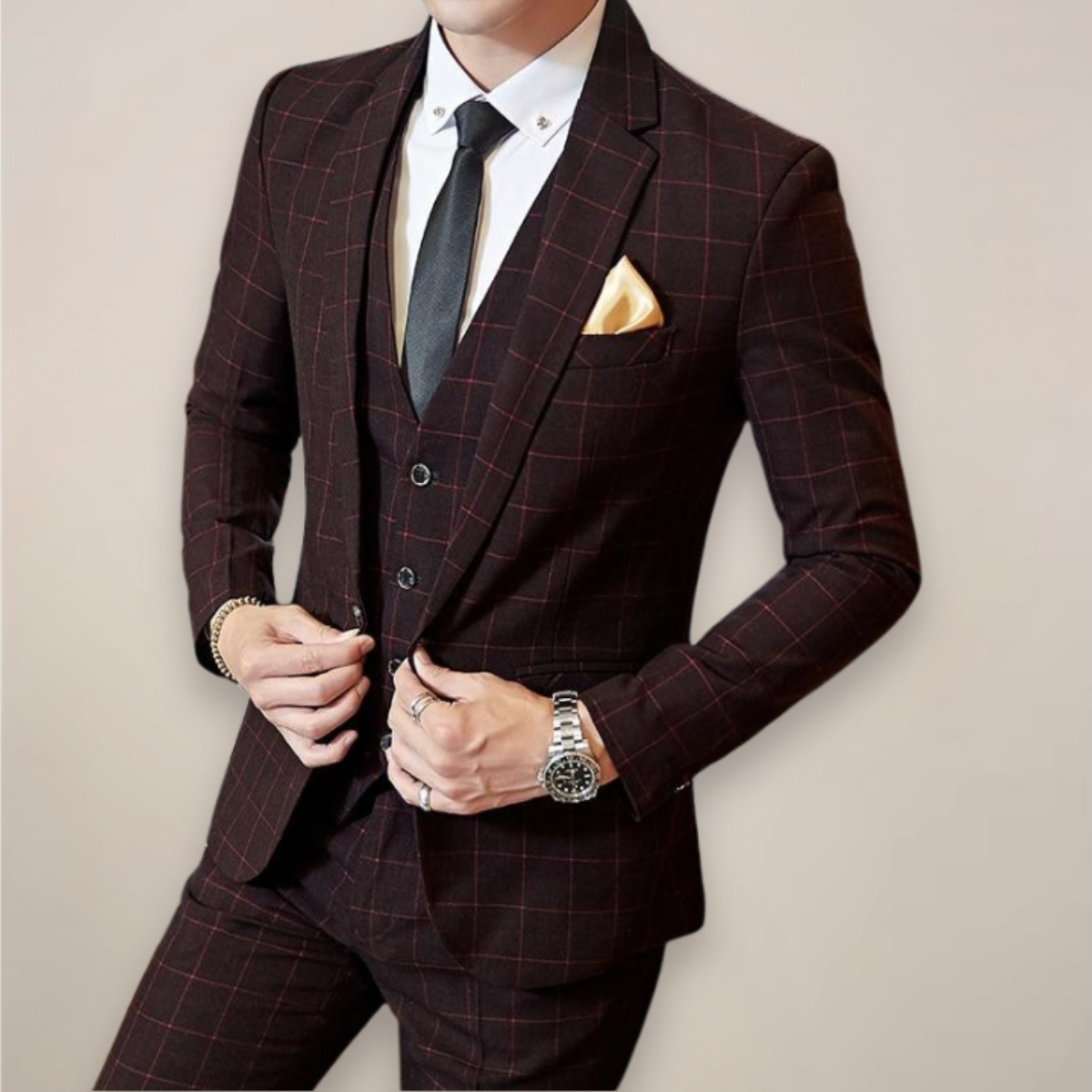 Herren Tweed Anzug Dreiteiliger Smoking Frühlingsgrau