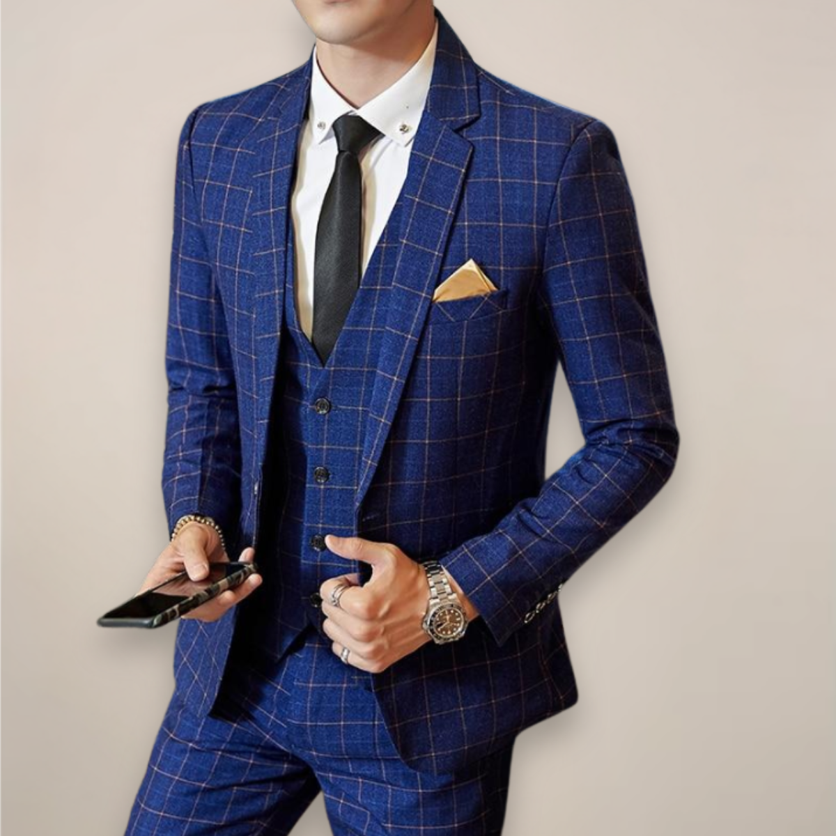 Herren Tweed Anzug Dreiteiliger Smoking Frühlingsgrau - BerlinGlamour