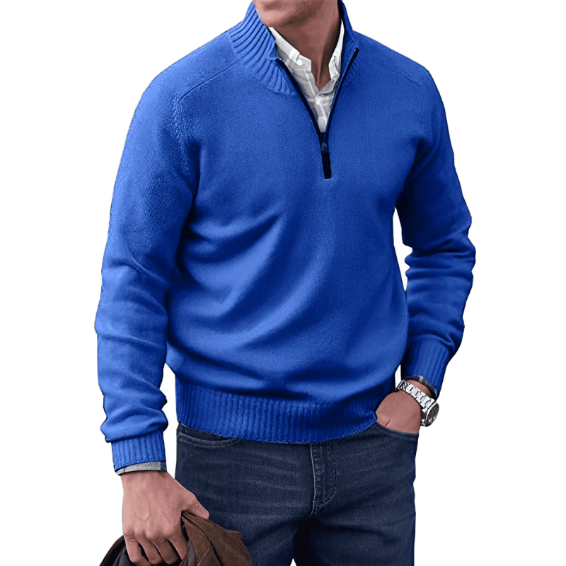 Mens Quarter Zip Jumper - Winter - Pullover - Strickpulli - Mens Half Zip Sweater-Blau-M-Chaps Herrenmode