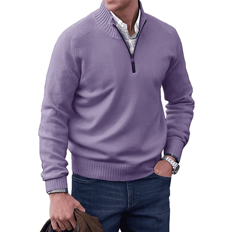 Mens Quarter Zip Jumper - Winter - Pullover - Strickpulli - Mens Half Zip Sweater-Lila-M-Chaps Herrenmode