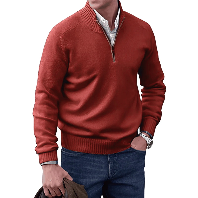Mens Quarter Zip Jumper - Winter - Pullover - Strickpulli - Mens Half Zip Sweater-Rot-M-Chaps Herrenmode