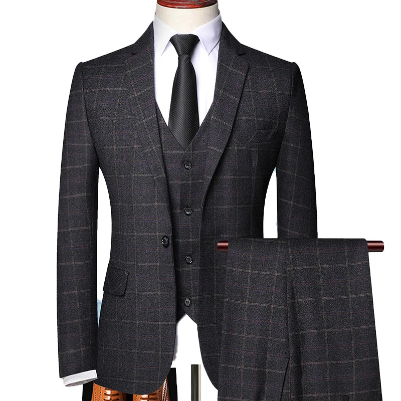 Herren Anzug Set Karierter Frühlingsanzug Slim Fit
