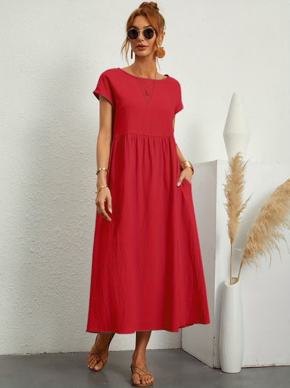 Elegantes Kleid Rundhals Ausschnitt Damenkleid Modern