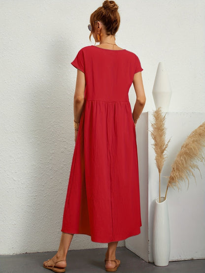 Elegantes Kleid Rundhals Ausschnitt Damenkleid Modern
