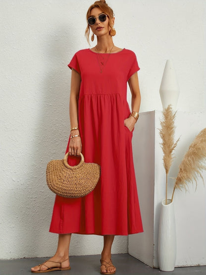 Elegantes Kleid Rundhals Ausschnitt Damenkleid Modern