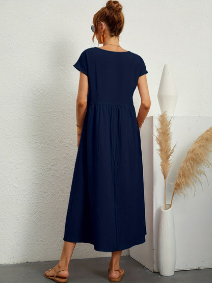 Elegantes Kleid Rundhals Ausschnitt Damenkleid Modern