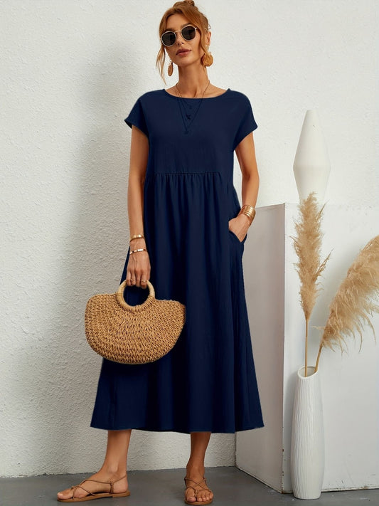 Elegantes Kleid Rundhals Ausschnitt Damenkleid Modern - BerlinGlamour