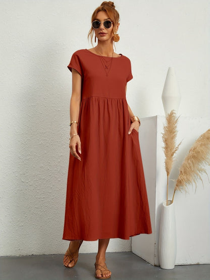 Elegantes Kleid Rundhals Ausschnitt Damenkleid Modern