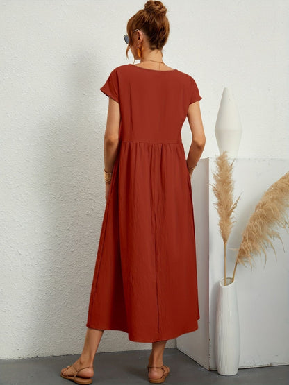 Elegantes Kleid Rundhals Ausschnitt Damenkleid Modern