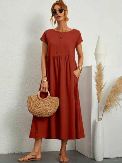 Elegantes Kleid Rundhals Ausschnitt Damenkleid Modern