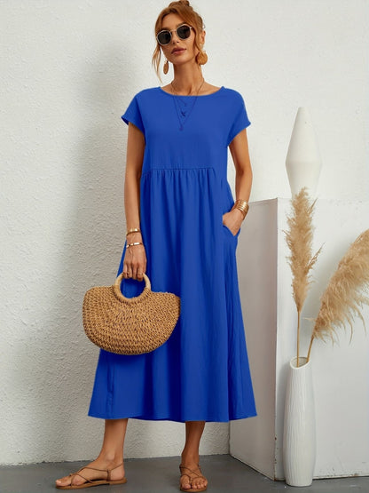 Elegantes Kleid Rundhals Ausschnitt Damenkleid Modern