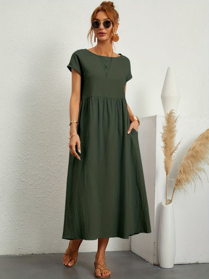 Elegantes Kleid Rundhals Ausschnitt Damenkleid Modern