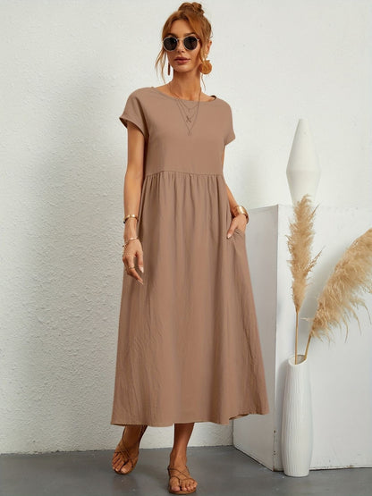 Elegantes Kleid Rundhals Ausschnitt Damenkleid Modern