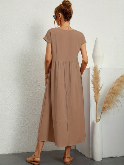 Elegantes Kleid Rundhals Ausschnitt Damenkleid Modern