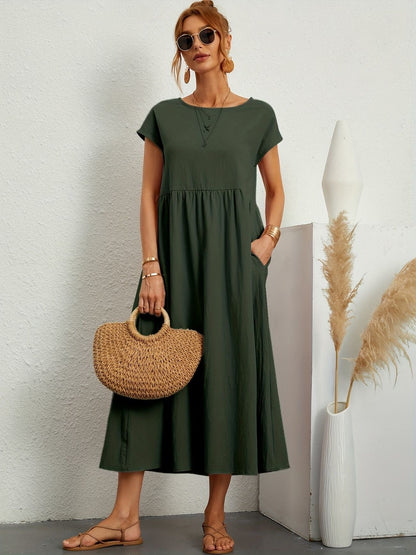 Kleid Rundhalsausschnitt Damen Elegantes Sommerkleid