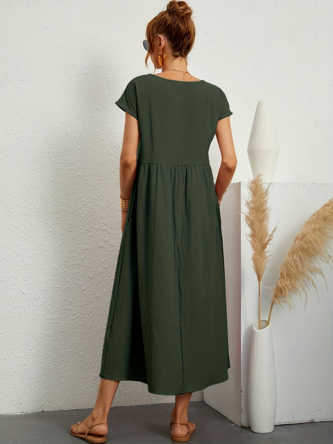 Elegantes Kleid Rundhals Ausschnitt Damenkleid Modern