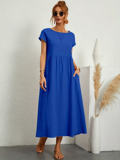 Elegantes Kleid Rundhals Ausschnitt Damenkleid Modern