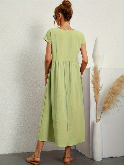 Elegantes Kleid Rundhals Ausschnitt Damenkleid Modern