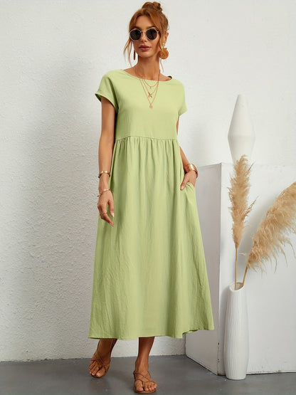 Elegantes Kleid Rundhals Ausschnitt Damenkleid Modern
