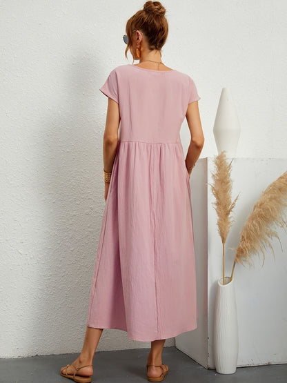 Elegantes Kleid Rundhals Ausschnitt Damenkleid Modern