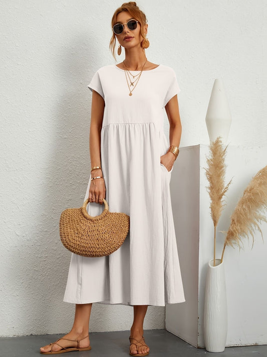 Kleid Rundhalsausschnitt Damen Elegantes Sommerkleid - BerlinGlamour