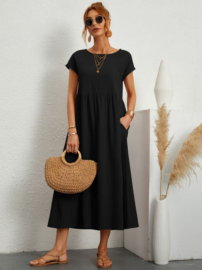 Elegantes Kleid Rundhals Ausschnitt Damenkleid Modern