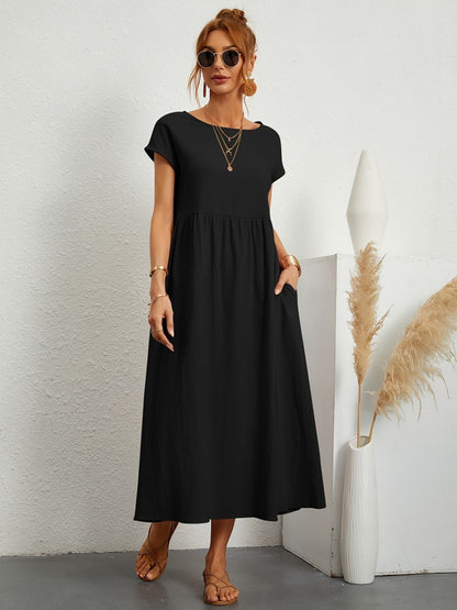 Elegantes Kleid Rundhals Ausschnitt Damenkleid Modern