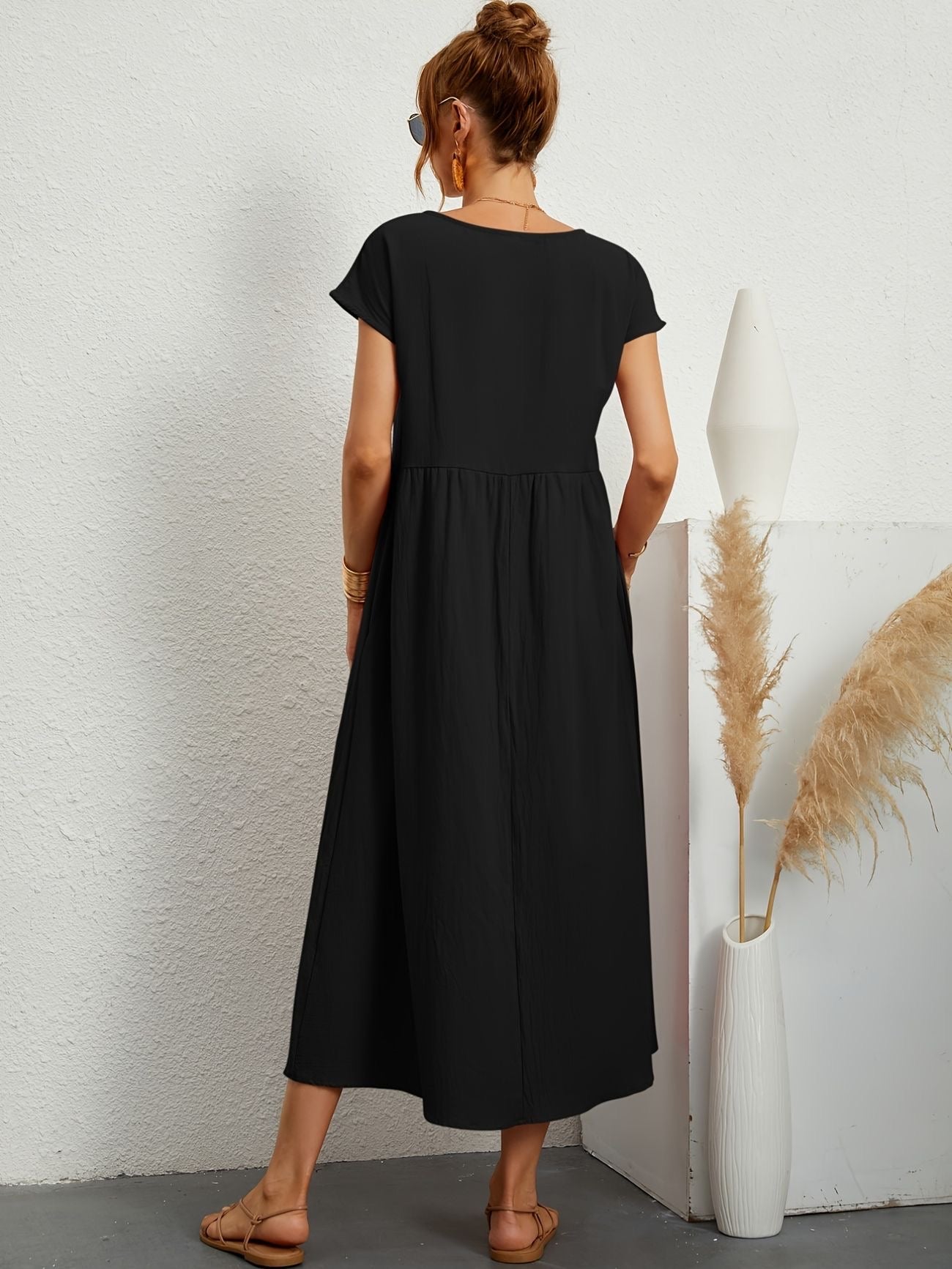Elegantes Kleid Rundhals Ausschnitt Damenkleid Modern