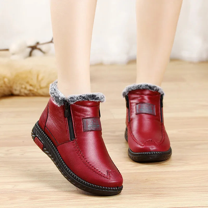Wasserdichte Lederstiefel Frauen Stiefel Schwarz - BerlinGlamour