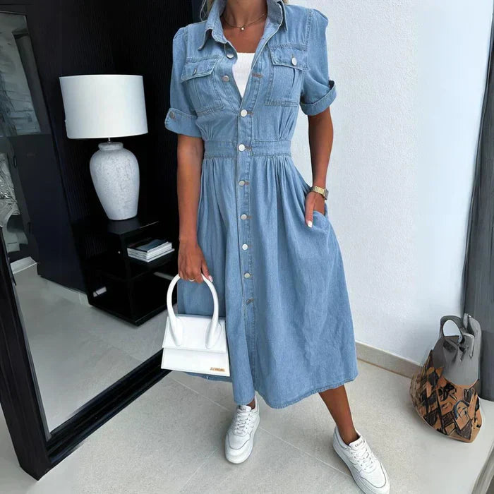 Elegantes Frauen Jeanskleid Modern Schmal - BerlinGlamour
