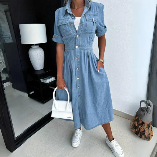 Elegantes Frauen Jeanskleid Modern Schmal - BerlinGlamour