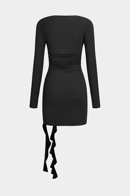 Schwarzes Minikleid Elegante Damenkleid Langärmlig Figurbetont