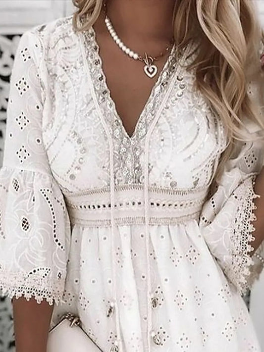 Boho Kleid Spitzen Sommerkleid Frauen Kurzärmelig - BerlinGlamour