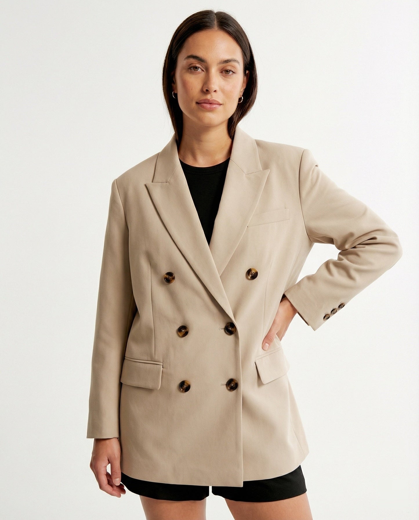 Damen Blazer Oversize Doppelreiher Grau Business Anzug - BerlinGlamour