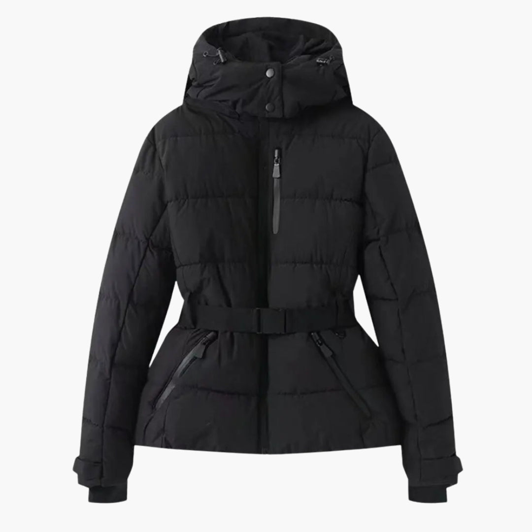 Modische Damen Skijacke mit Gürtel und Kapuze 1
