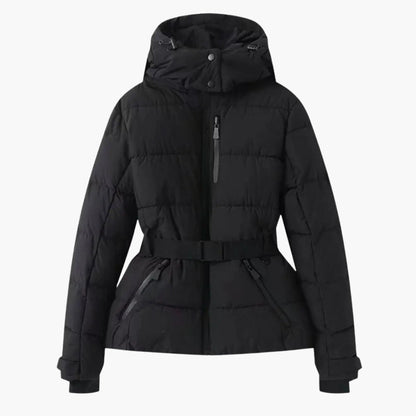 Modische Damen Skijacke mit Gürtel und Kapuze 1