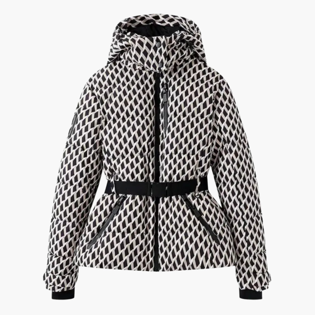 Modische Damen Skijacke mit Gürtel und Kapuze 2