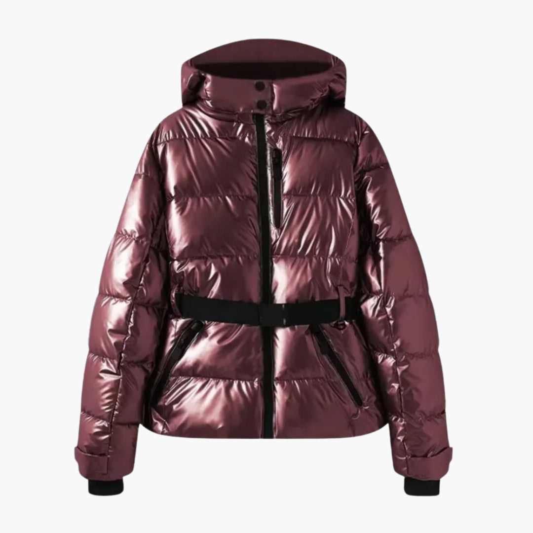 Modische Damen Skijacke mit Gürtel und Kapuze 3